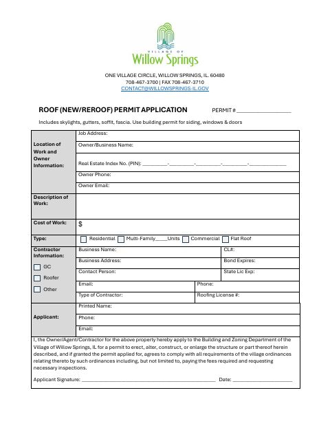 First page of the Roof (New/Reroof) Permit Application