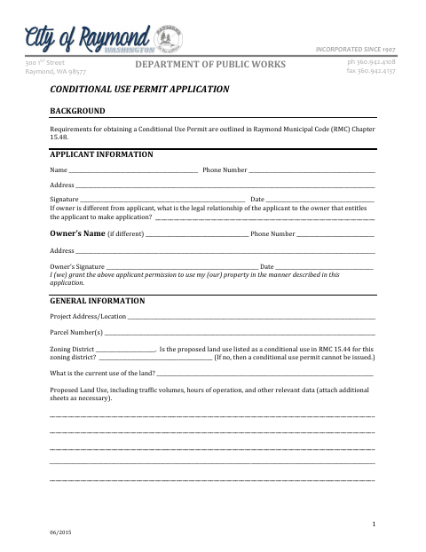First page of the Conditional Use Permit Application