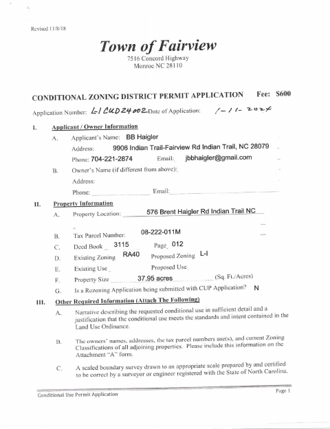First page of the Conditional Zoning District Permit Application