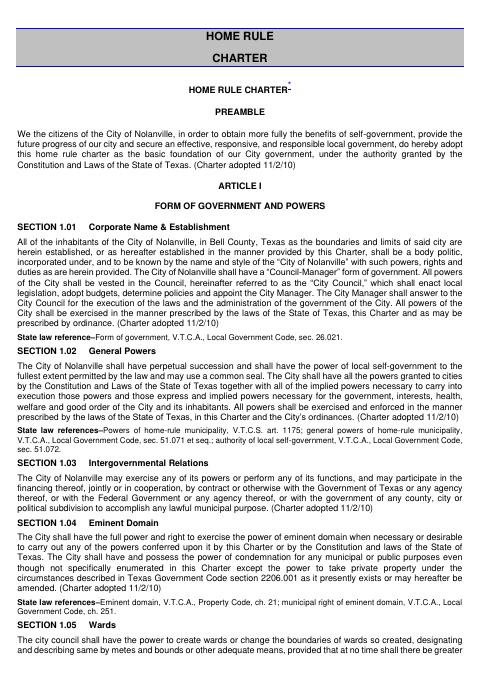 First page of the Home Rule Charter