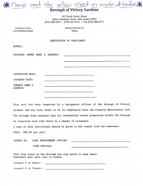 First page of the Rental Certificate of Occupancy