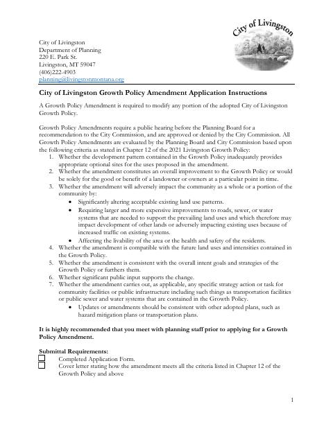 First page of the Growth Policy Amendment Application