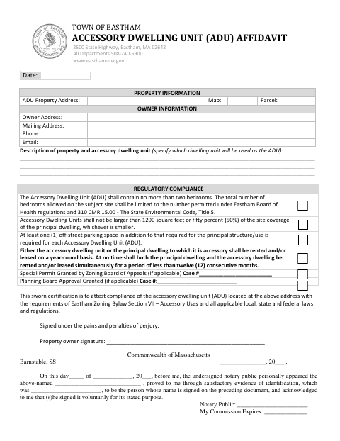First page of the Accessory Dwelling Unit (ADU) Affidavit