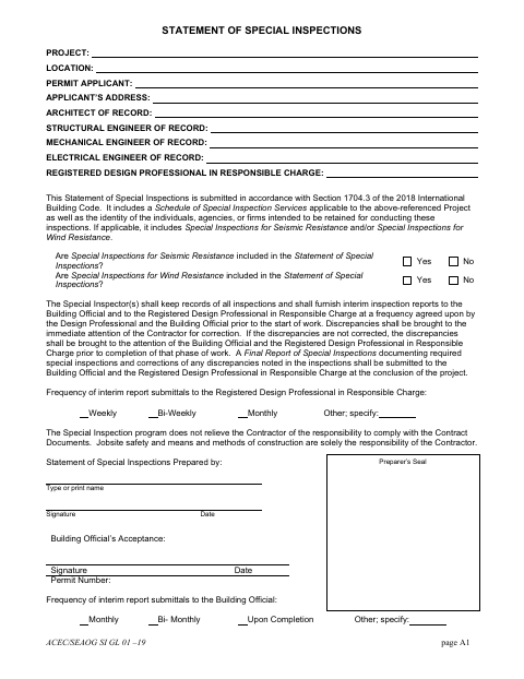 First page of the Statement of Special Inspections