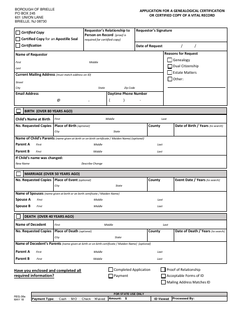 First page of the Genealogical Vital Statistics Request Form