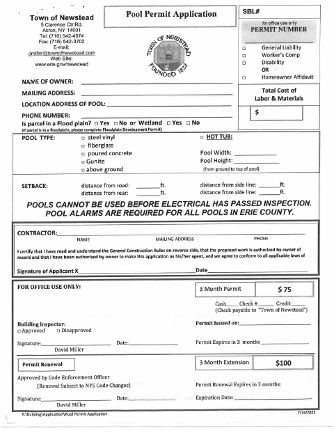 First page of the Pool Permit Application