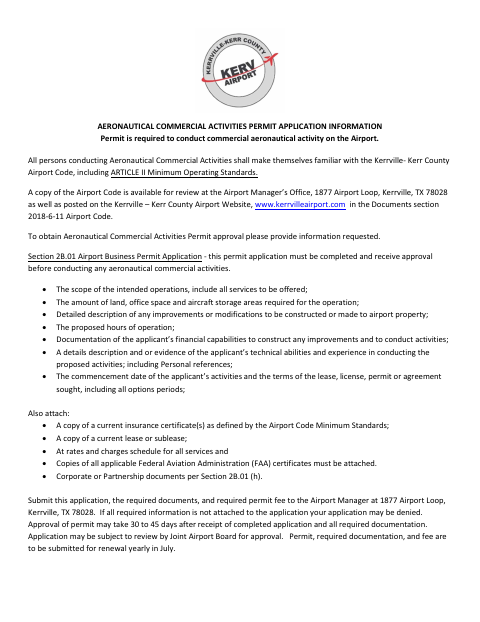 First page of the Aeronautical Commercial Activities Permit Application