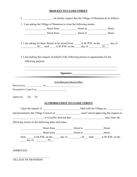 First page of the Request to Close Street