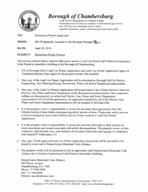 First page of the Demolition Permit Application