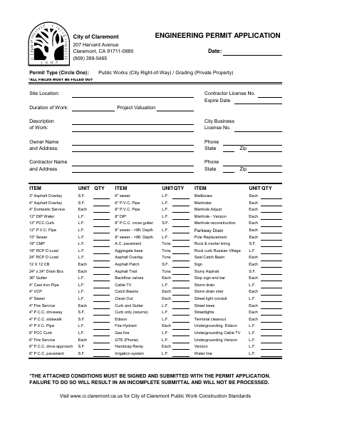 First page of the Application for Public Works Improvements