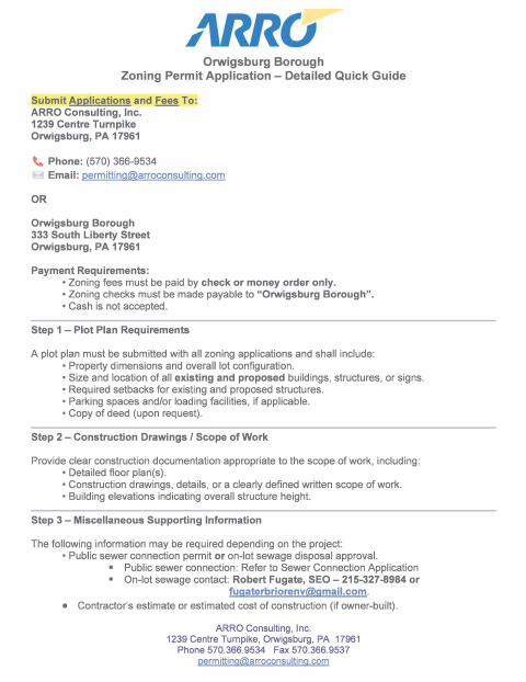 First page of the Zoning Permit Application