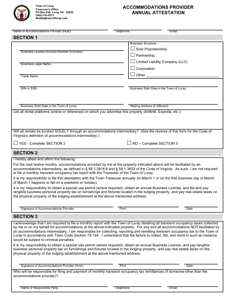 First page of the Accommodations Provider Annual Attestation