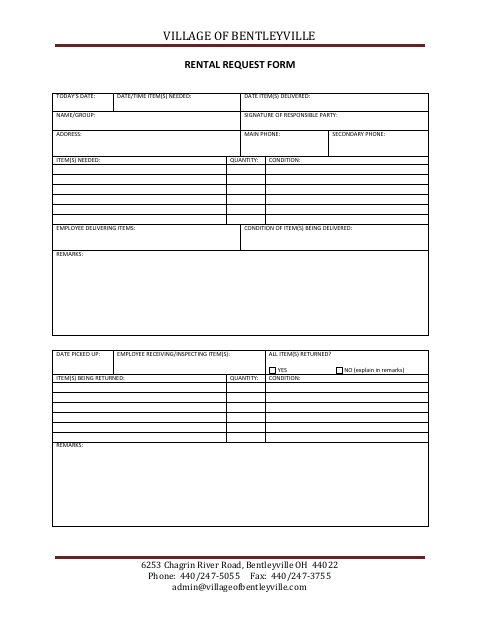 First page of the Rental Request Form