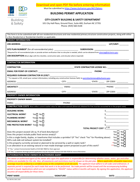 First page of the Building Permit Application Form