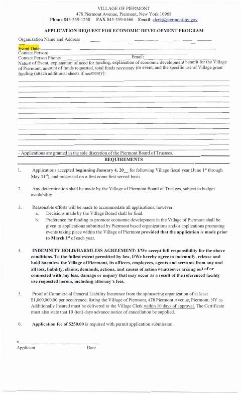 First page of the Economic Development Application