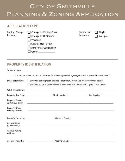First page of the Planning and Zoning Application