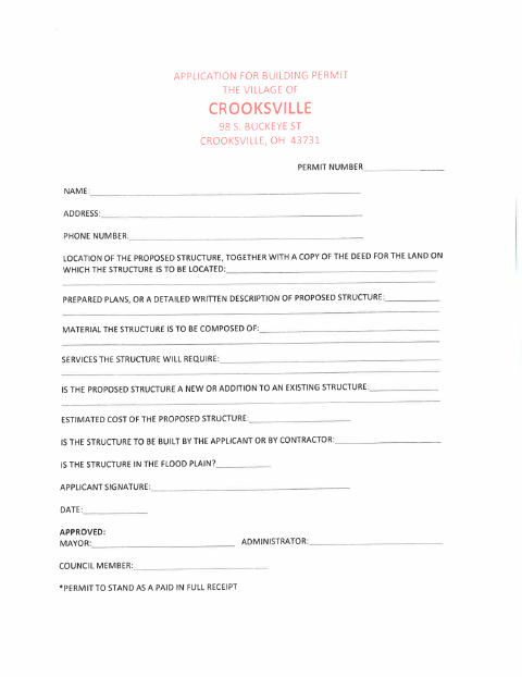 First page of the Building Permit Application