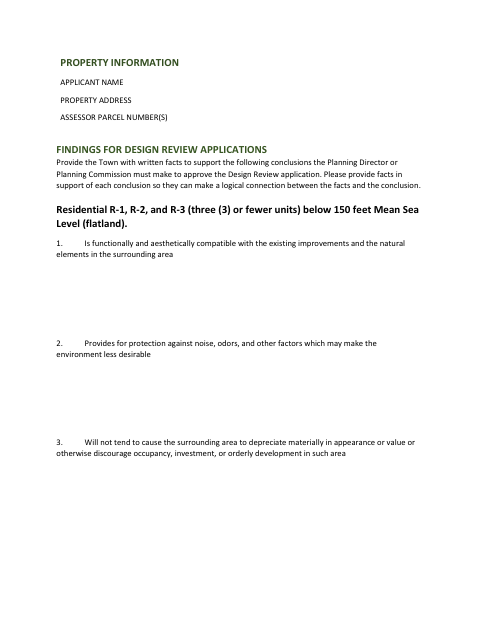 First page of the Findings for Design Review Applications
