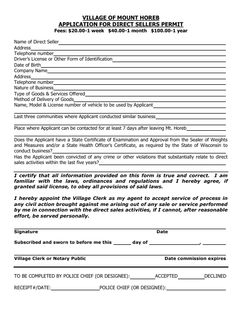 First page of the Direct Sellers Permit Application