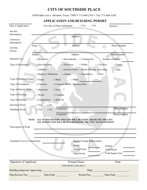 First page of the Application And Building Permit