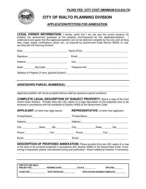 First page of the Application/Petition for Annexation