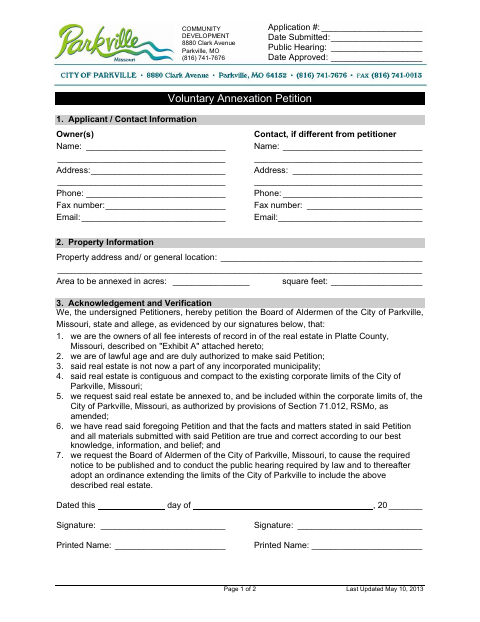 First page of the Voluntary Annexation Petition