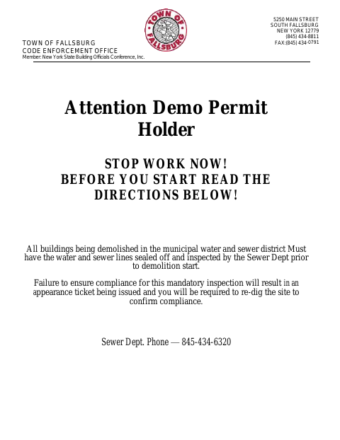 First page of the Permit for Building Removal (Demolition Application)