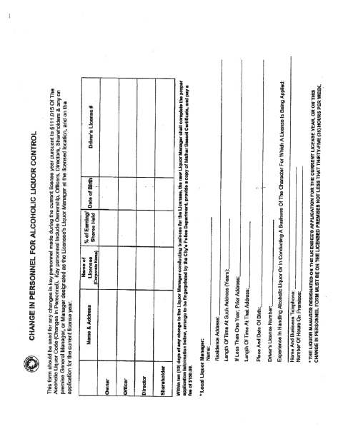 First page of the Existing License Change In Personnel