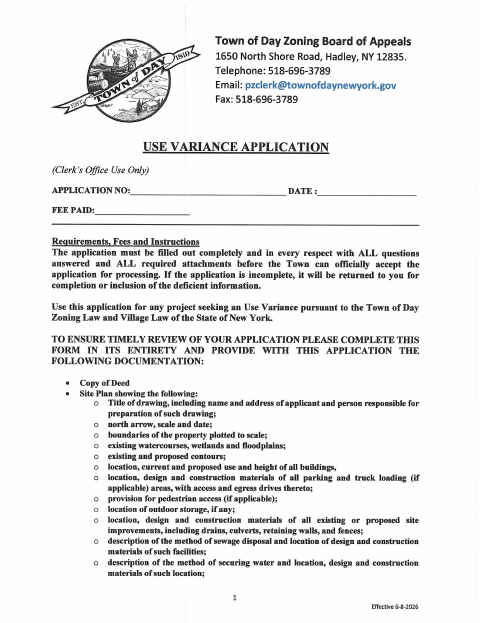 First page of the Use Variance Application