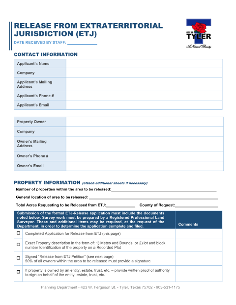First page of the Release From Extraterritorial Jurisdiction Application