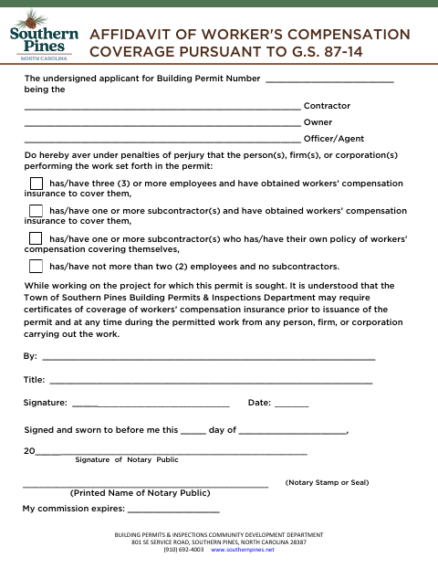First page of the Affidavit of Workers’ Compensation Coverage