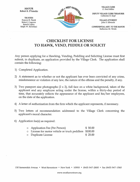 First page of the Peddler's Permit Application