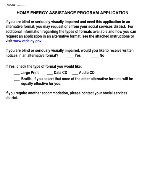 First page of the Home Energy Assistance Program Application