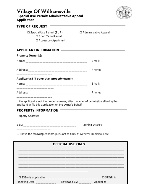 First page of the Special Use Permit / Administrative Appeal Application