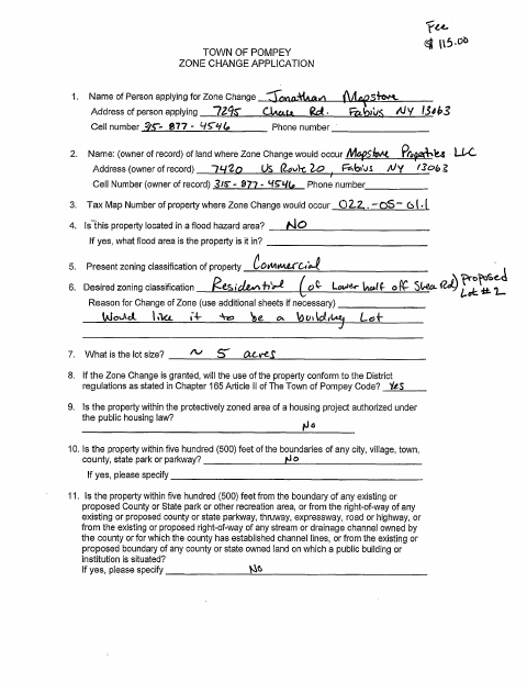 First page of the Zone Change Application