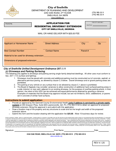 First page of the Application For Residential Driveway Extension