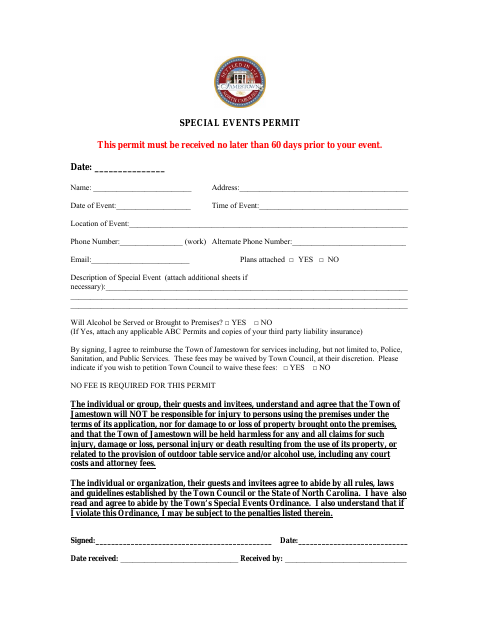 First page of the Special Events Permit