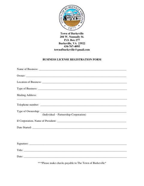 First page of the Business License Registration Form