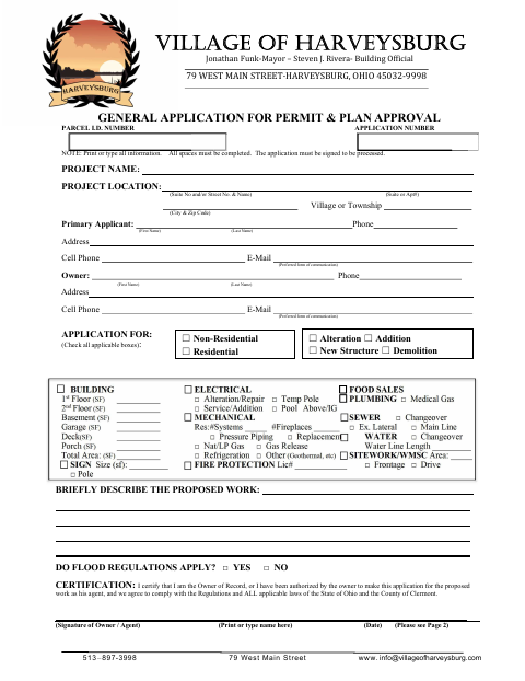 First page of the General Application for Permit and Plan Approval