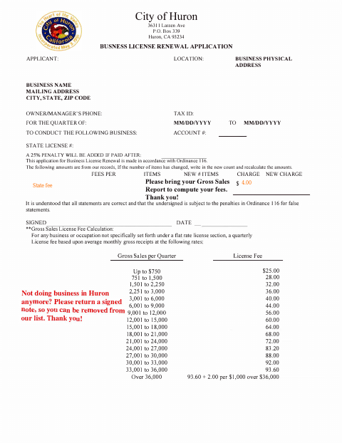First page of the Business License Renewal Application