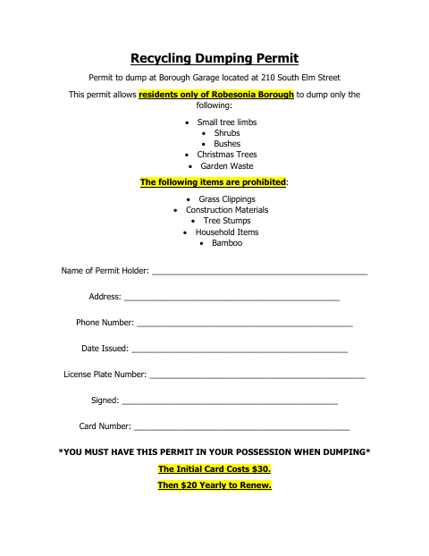 First page of the Recycling Dumping Permit
