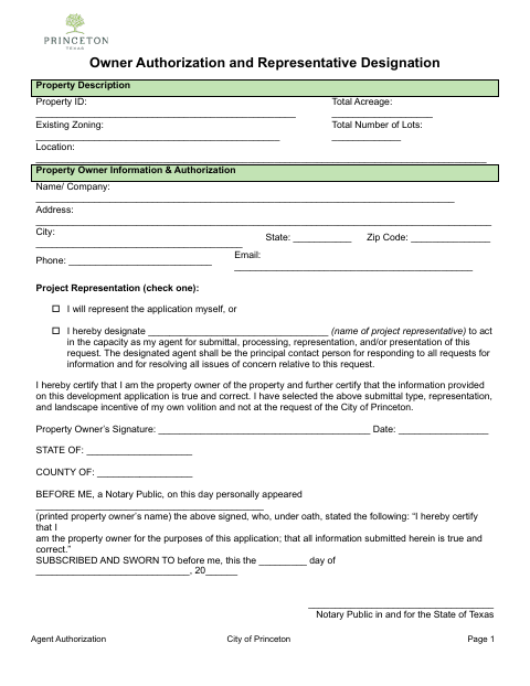 First page of the Agent Authorization