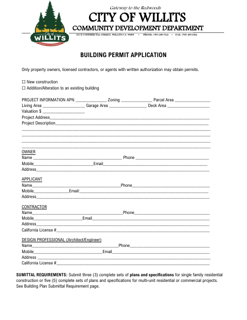 First page of the Building Permit Application