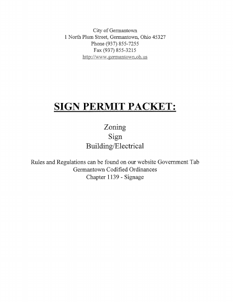 First page of the Sign Permit Packet