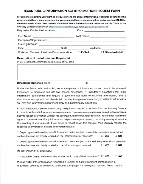 First page of the Police Records Information Request Form