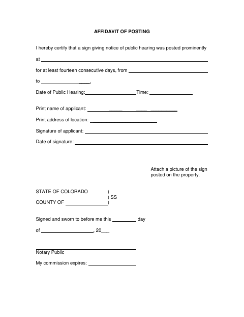 First page of the Affidavit of Posting