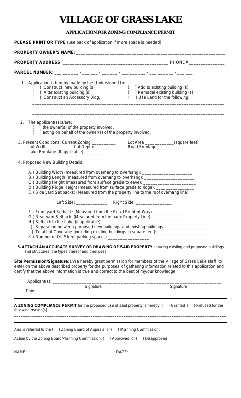 First page of the Zoning Compliance Application