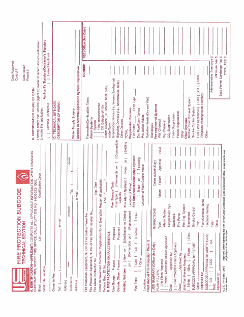 First page of the Fire Protection Subcode Application