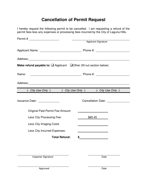 First page of the Cancellation of Permit Request