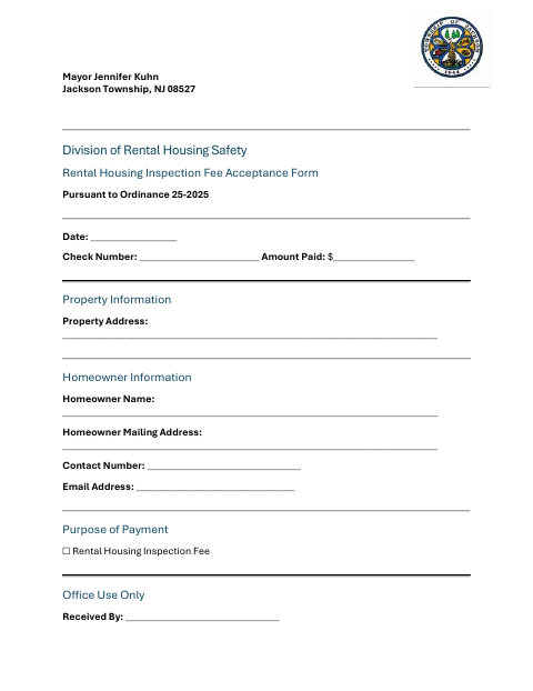 First page of the Rental Housing Inspection Fee Acceptance Form
